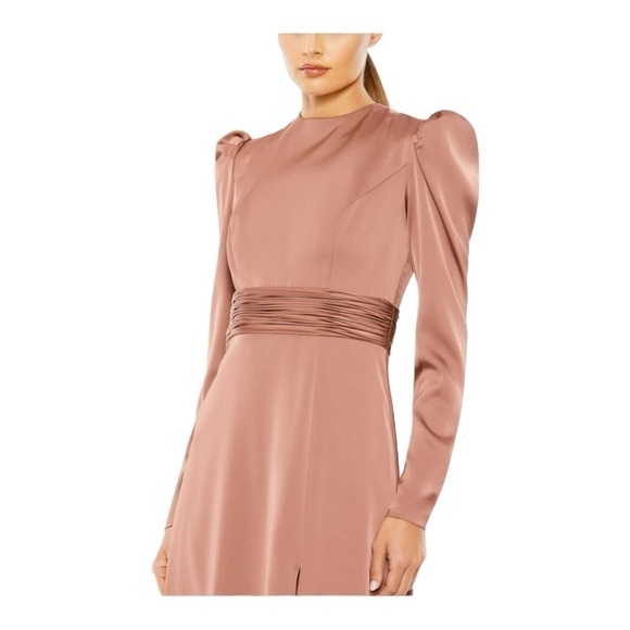 Mac Duggal High Neck Long Sleeve Midi Dress in Mauve Size 10 NWT - Picture 4 of 6